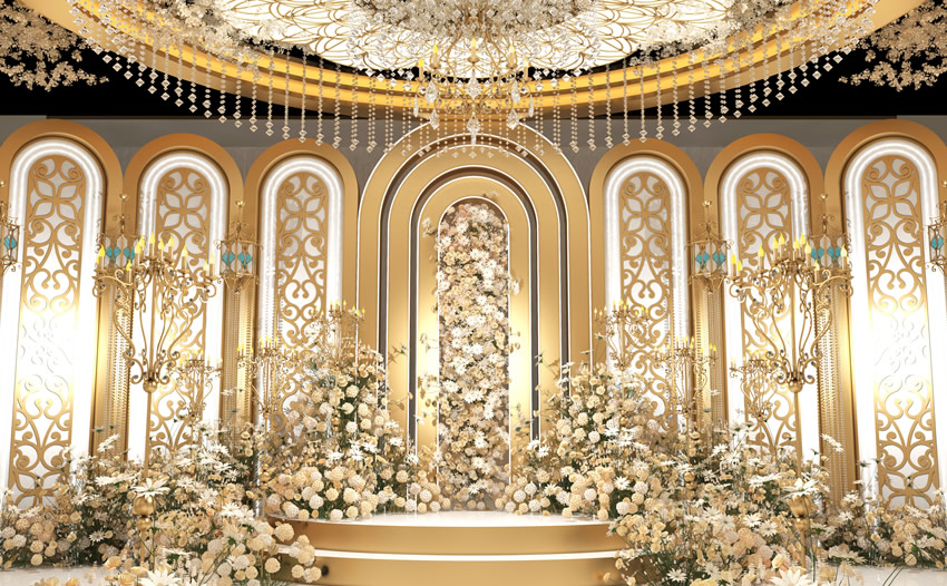 五家渠香槟色调婚礼堂效果展示